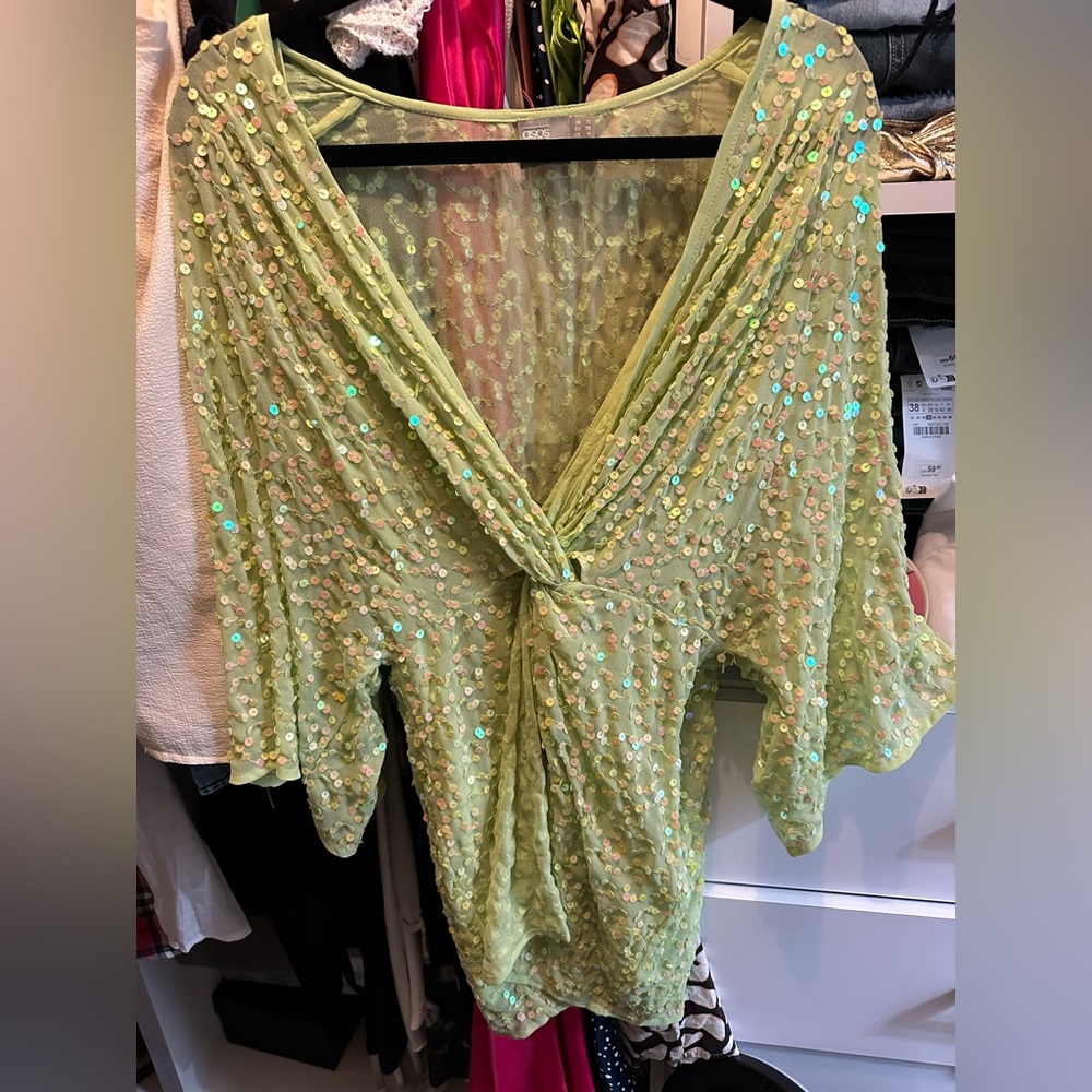 ASOS yellow green sequin dress size 6